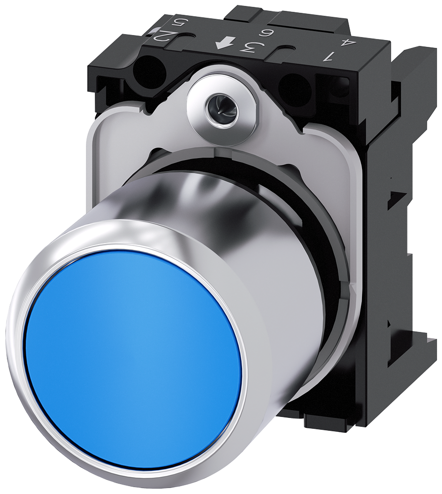 BOTÃO DE PRESSÃO 22MM REDONDO METAL ALTO BRILHO AZUL BOTÃO DE PRESSÃO 3SU12500EB500AA0 SIEMENS
