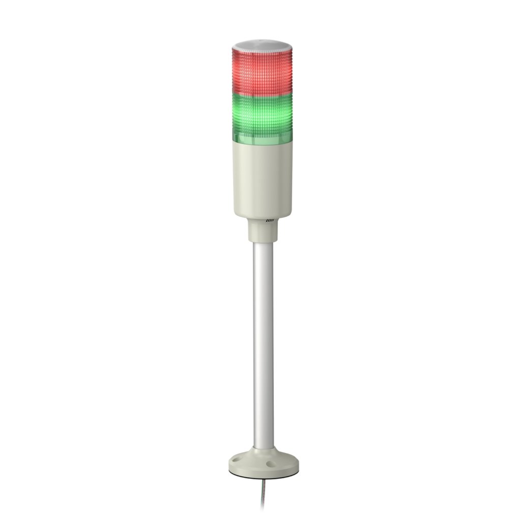 [Imagem COLUNA LUMINOSA Ø60MM PRÉ MONTADA BUZZER LED VERMELHO VERDE 220VCA TUBO DE MONTAGEM EM ALUMÍNIO E PLACA DE FIXAÇÃO XVGM2SH SCHNEIDER]