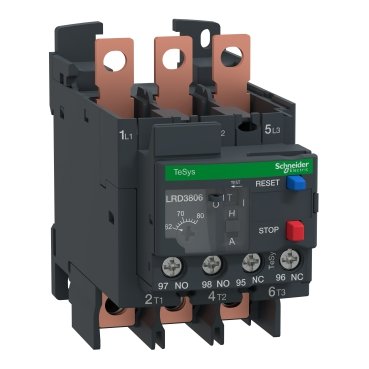 [Imagem do produto TESYS DECA DIFFERENTIAL THERMAL OVERLOAD RELAY 62 80A CLASS10A FOR LUGS LRD3806 SCHNEIDER]