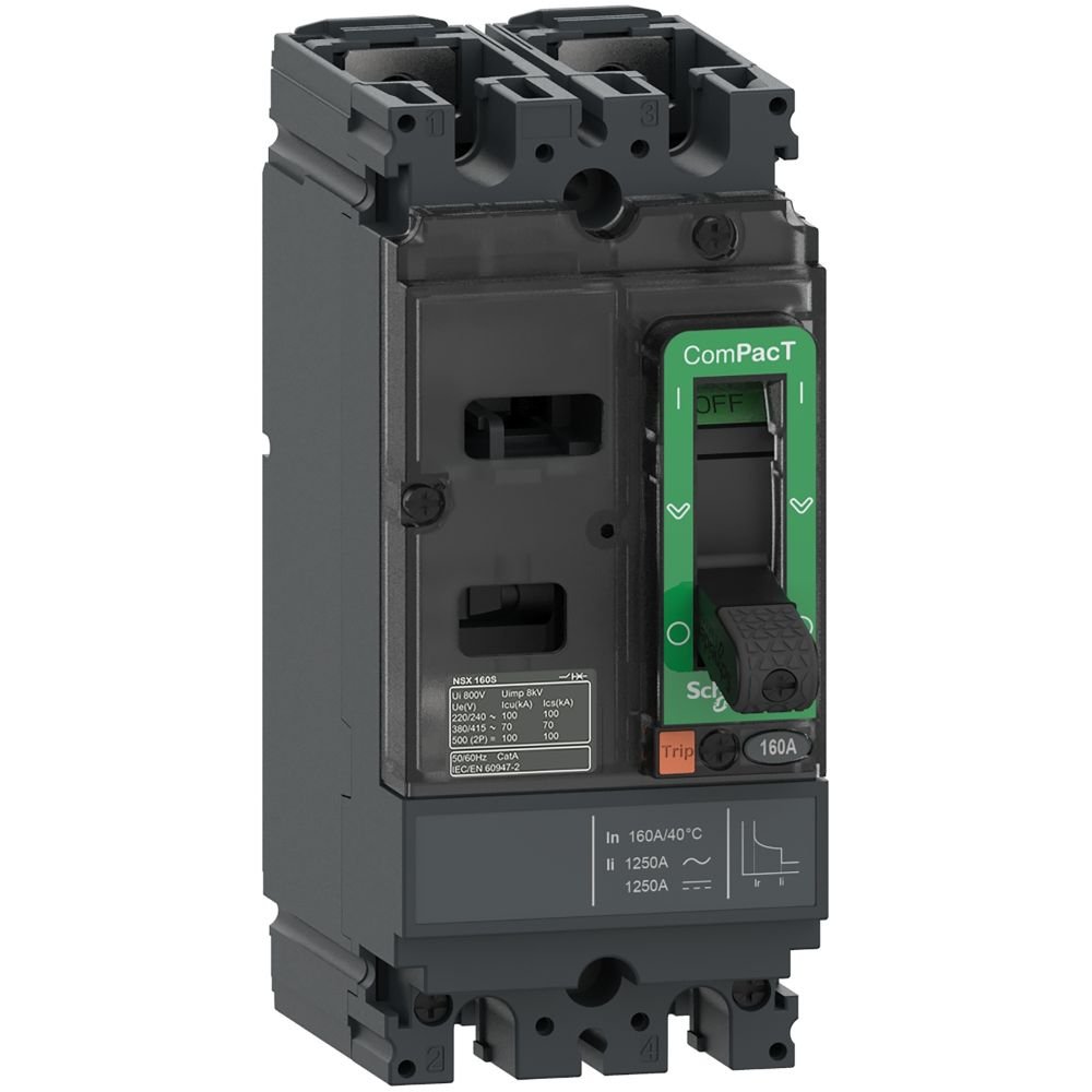 [Imagem DISJUNTOR CAIXA MOLDADA BIPOLAR 18KA 16A NSX100F C10F2TM016 SCHNEIDER]