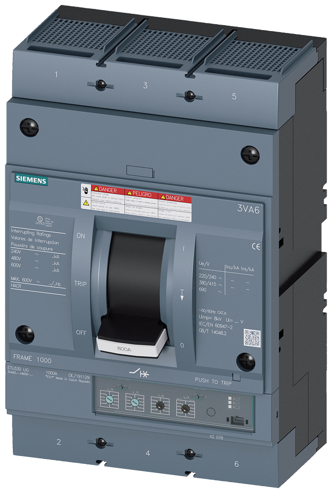 DISJUNTOR UL FRAME 800 600 A DE 3 POLOS 65 KA ETU3 LIG A 3VA65606HM362AA0 SIEMENS