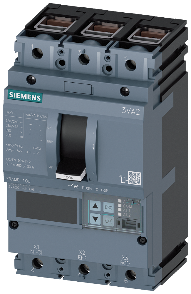 DISJUNTOR IEC FRAME 100 100 A DE 3 POLOS 85 KA ETU8 LSIG 3VA20106KQ360KA0 SIEMENS