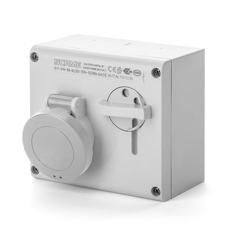 [Imagem do produto TOMADA DE EMBUTIR INTERTRAVAMENTO 16A 2P+T 8H IP44 >250V 500.16838 SCAME]
