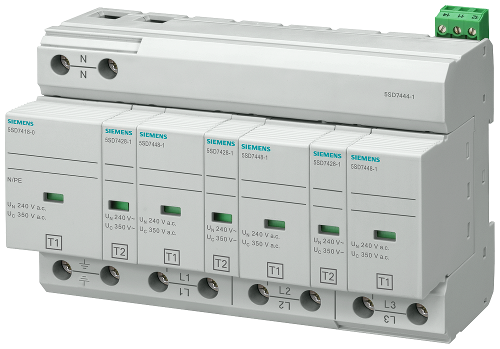 [Imagem DISPOSITIVO CONTRA SURTO TETRAPOLAR 350VCA IP20 125A 5SD74441 SIEMENS]