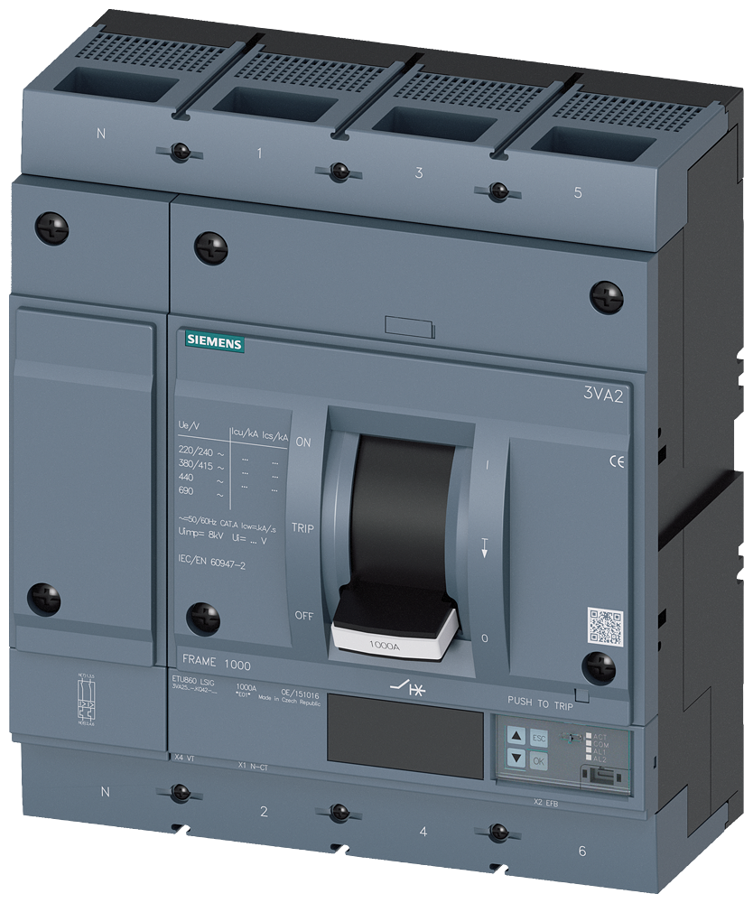 DISJUNTOR 3VA2 IEC FRAME 1000 CLASSE DA CAPACIDADE DE INTERRUPÇÃO C ICU=110KA 3VA25107KQ420AA0 SIEMENS
