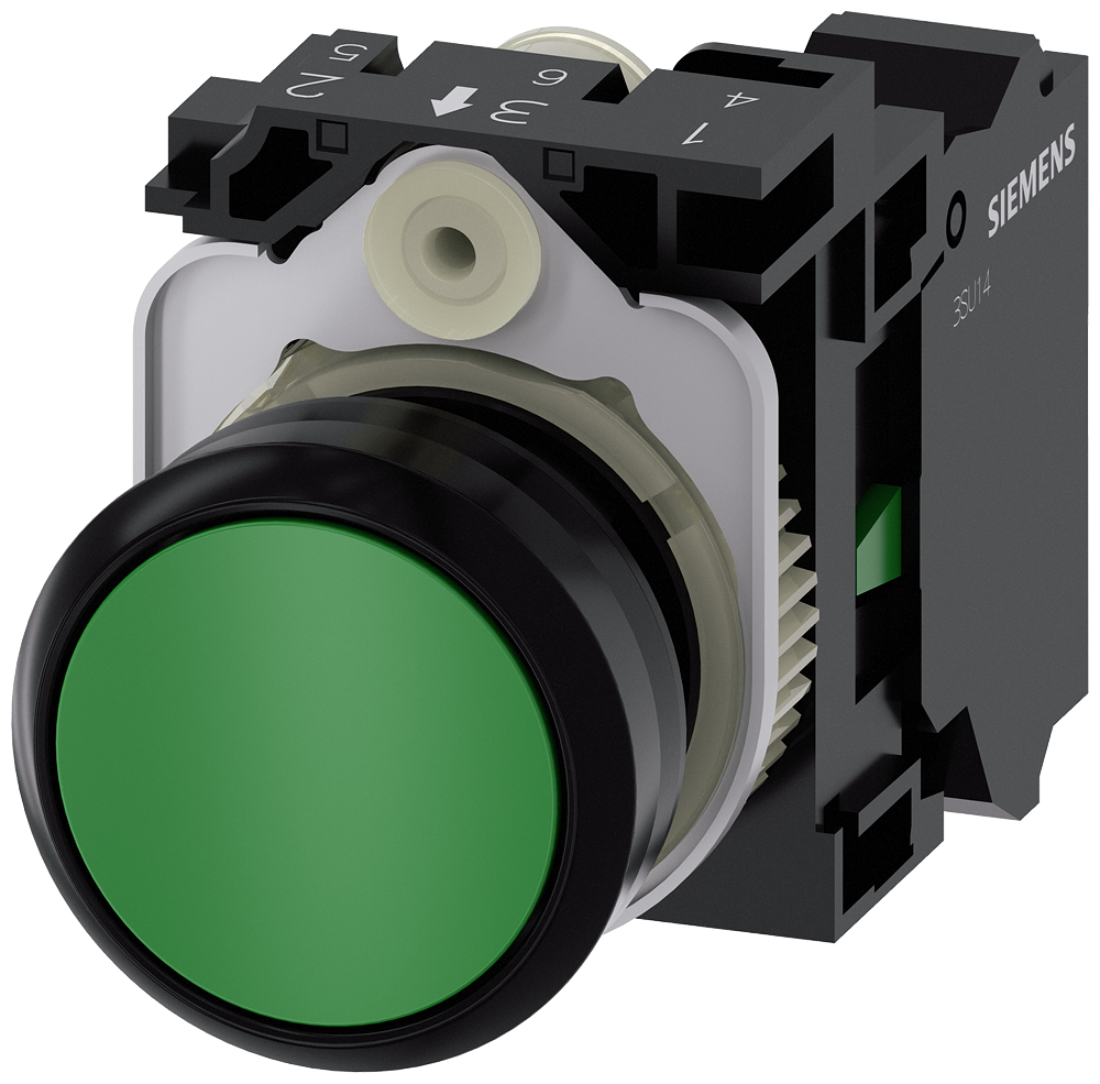 BOTÃO 22 MM REDONDO PLÁSTICO VERDE BOTÃO DE PRESSÃO PLANO RE 3SU11000AB403BA0-ZY19 SIEMENS