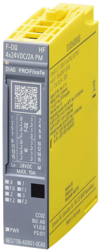 [Imagem do produto SIMATIC ET 200SP F-DQ 4X 24 V DC/2 A PM HF 6ES71366DB010CA0 SIEMENS]