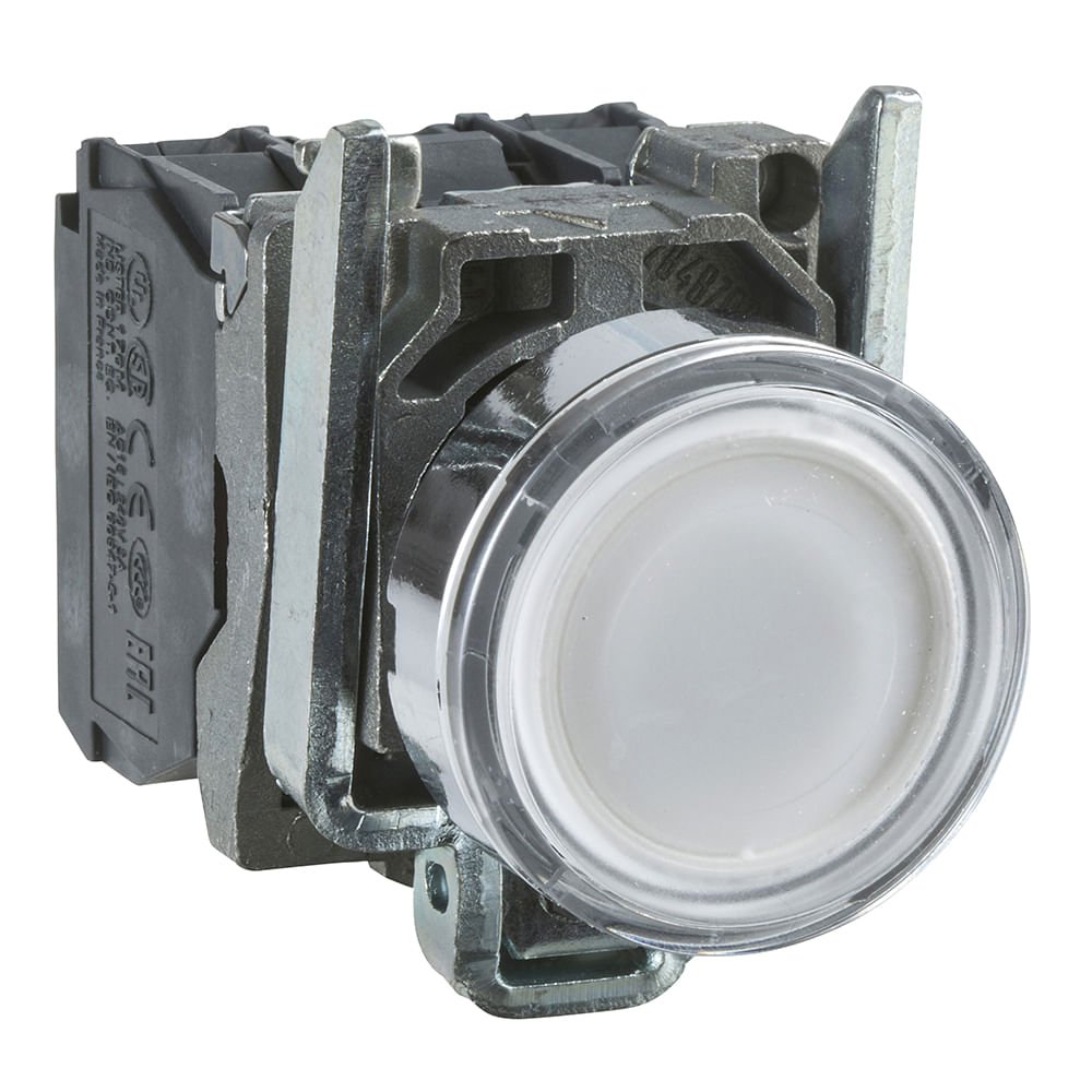 [Imagem BOTÃO LUMINOSO Ø22MM METÁLICO, RETORNO POR MOLA, BRANCO, NA+NF, 24VCA/CC XB4BW31B5 SCHNEIDER]