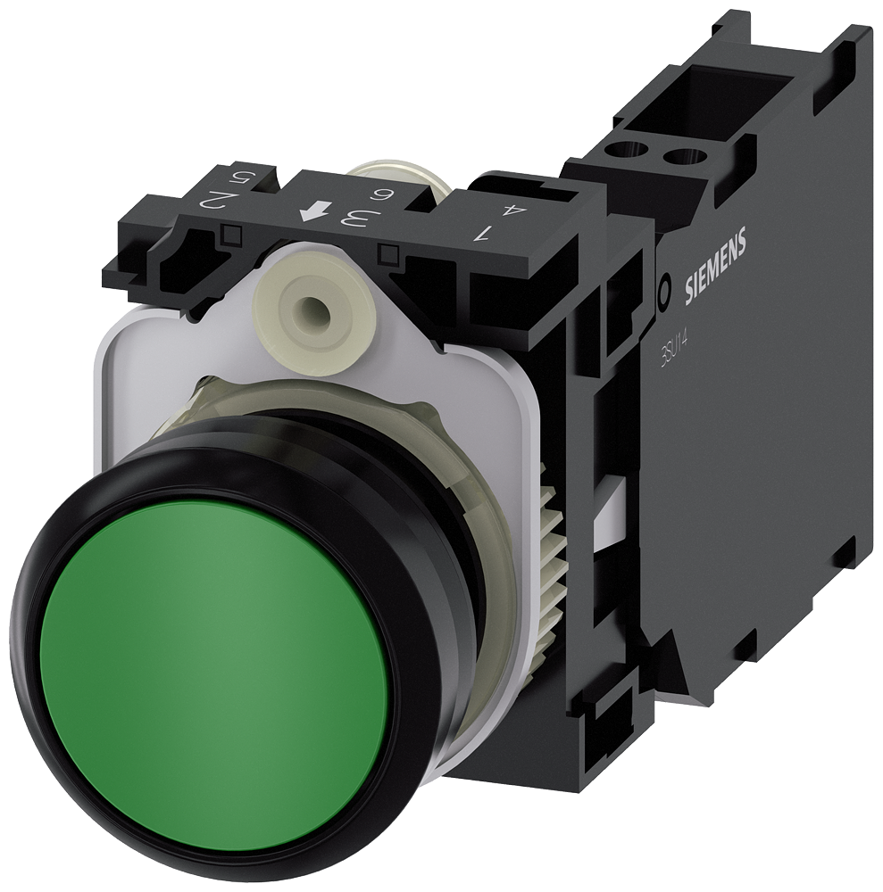 BOTÃO 22 MM REDONDO PLÁSTICO VERDE BOTÃO DE PRESSÃO PLANO RE 3SU11000AB403FA0-ZY15 SIEMENS