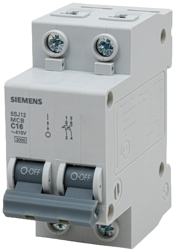 [Imagem DISJUNTOR MINI BIPOLAR 16A 220/380V CURVA C 3KA 5SJ12167MB SIEMENS]
