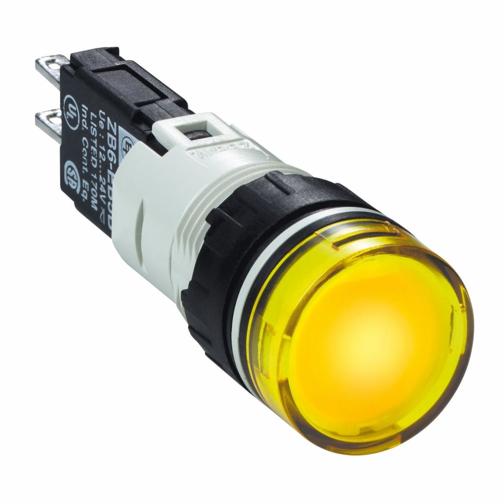 [Imagem SINALIZADOR 16MM PLASTICO REDONDO LED 1224VCA CC AMARELO XB6AV5BB SCHNEIDER]