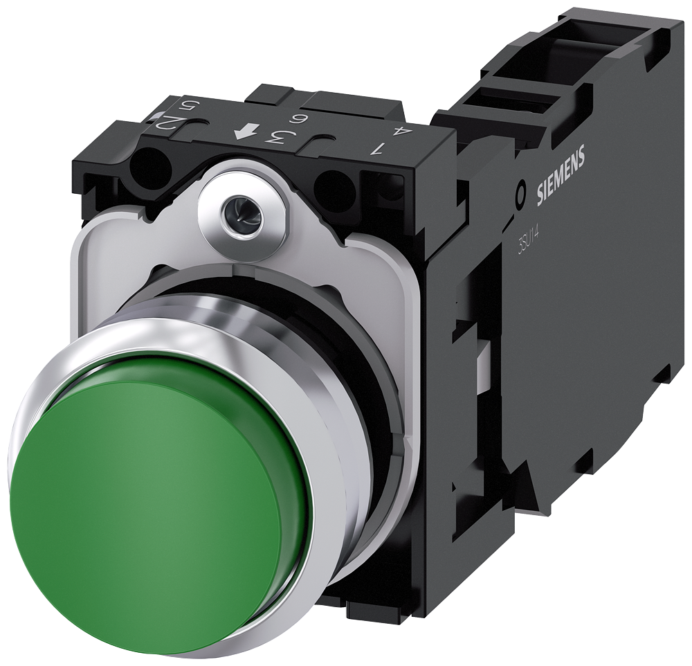BOTÃO 22 MM REDONDO METAL DE ALTO BRILHO VERDE BOTÃO DE PRESSÃO ALTO 3SU11500BB401FA0-ZX90 SIEMENS