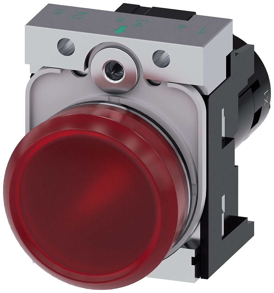 SINALIZADOR LUMINOSO 22MM REDONDO METAL ALTO BRILHO VERMELHO LENTE PLA 3SU12516AB201AA0 SIEMENS