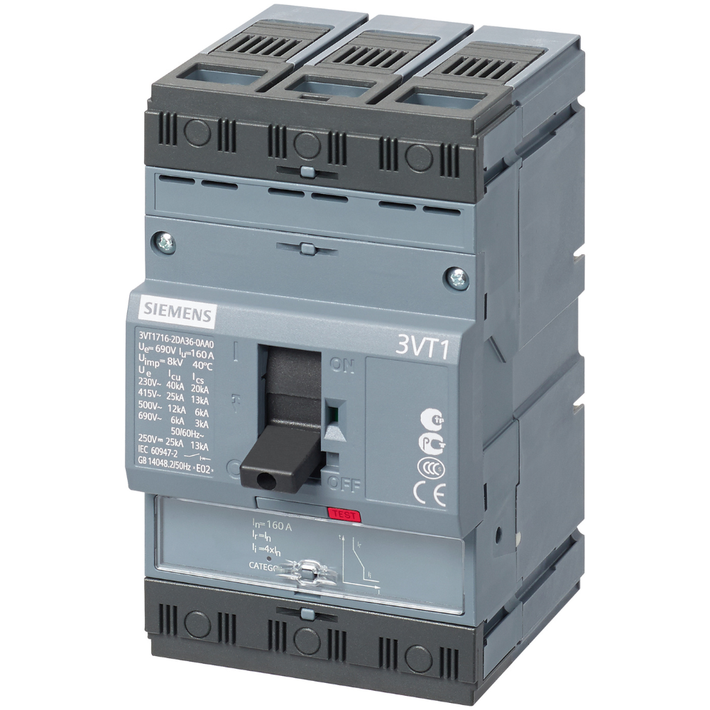 [Imagem DISJUNTOR CAIXA MOLDADA 160A 690V 3VT17162DC360AA0 SIEMENS]
