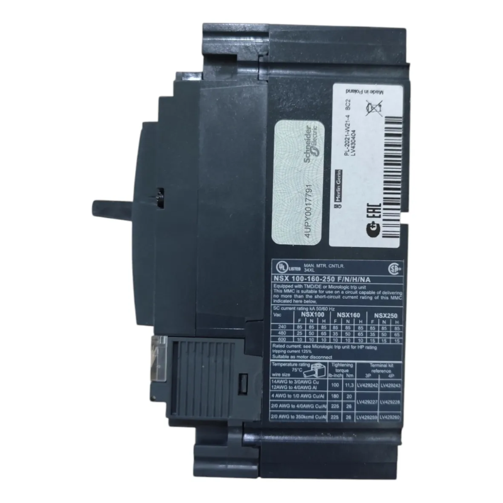 DISJUNTOR CAIXA MOLDADA TRIPOLAR 2.2M 150A NSX160H C16H32M150 SCHNEIDER DISJUNTOR-CAIXA-MOLDADA-TRIPOLAR-2-2M-150A-NSX160H-C16H32M150-SCHNEIDER-3.png