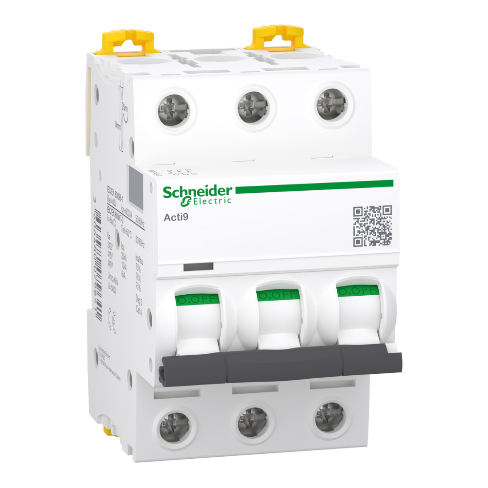 [Imagem DISJUNTOR MINI TRIPOLAR ACTI9 IC60N CURVA C 10A 380/415VCA A9F74310BR SCHNEIDER]