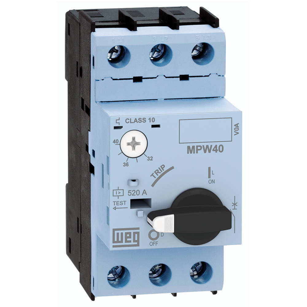 [Imagem DISJUNTOR MOTOR AZUL 40A 690V 50/60HZ MPW403U001 12429239 WEG]
