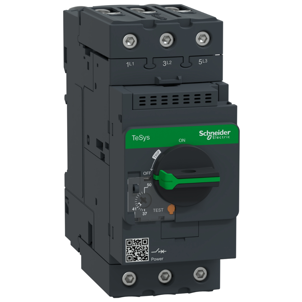 [Imagem DISJUNTOR MOTOR TESYS GV2 46,3A 100KA 400V MANOPLA ROTATIVA GV2P10 SCHNEIDER]