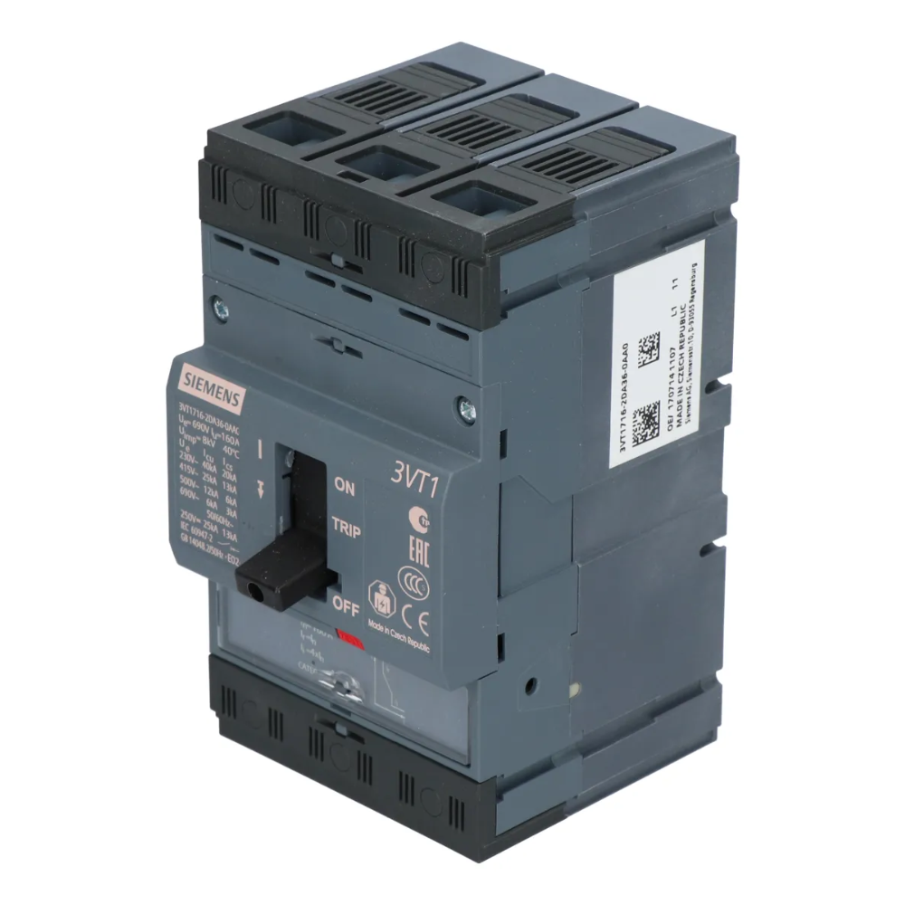 [Imagem do produto DISJUNTOR TRIPOLAR 40/50A 25KA 3VT17052DC360AA0 SIEMENS]