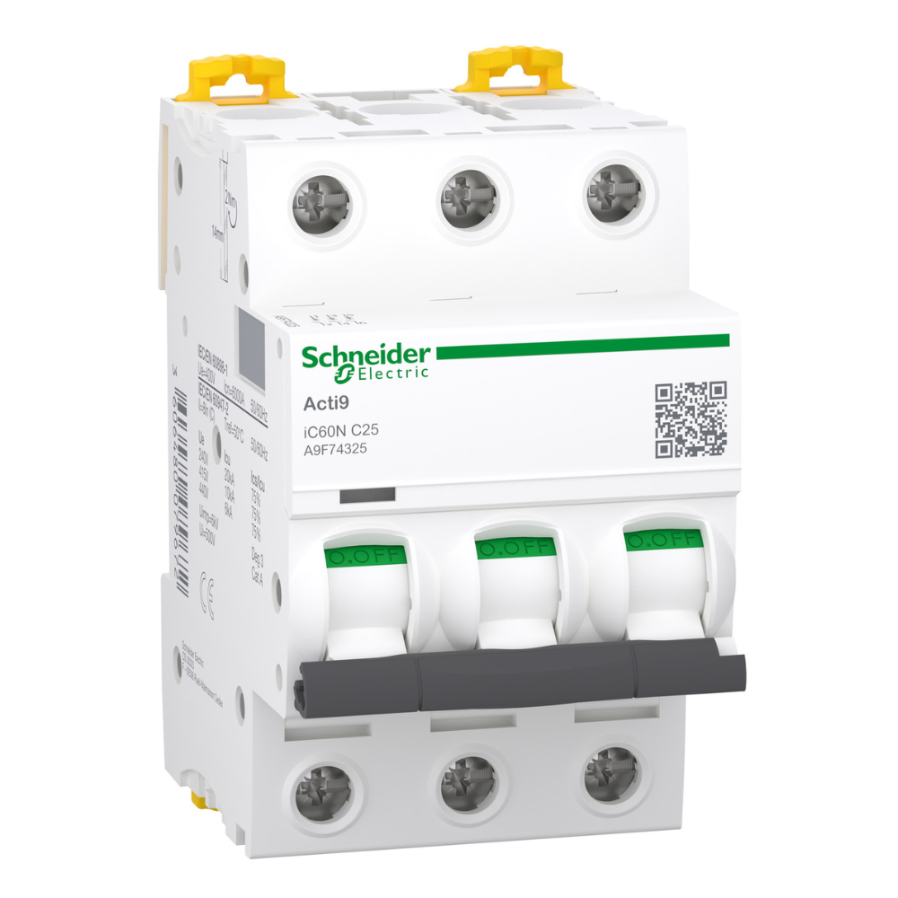 [Imagem DISJUNTOR TRIPOLAR ACTI9 IC60N 25A CURVA C A9F74325 SCHNEIDER]
