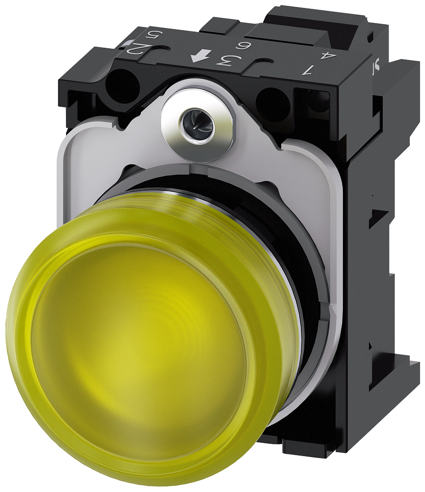 INDICADOR LUMINOSO 22 MM REDONDO METAL DE ALTO BRILHO AMARELO LENTE PL 3SU11526AA303AA0-ZX90 SIEMENS