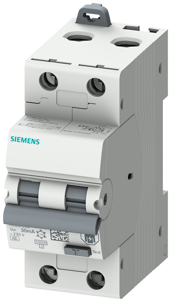 [Imagem DISJUNTOR DIFERENCIAL/DE POTÊNCIA, 10 KA, 2P TIPO A, 30 MA, C-CHAR, IN: 13A U 5SU13247FP13 SIEMENS]