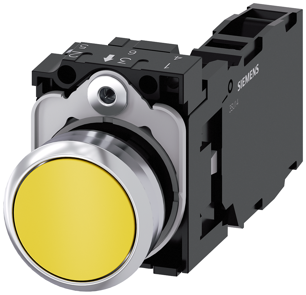 BOTÃO 22 MM REDONDO METAL DE ALTO BRILHO AMARELO BOTÃO DE PRESSÃO PLAN 3SU11500AB301FA0-ZY13 SIEMENS