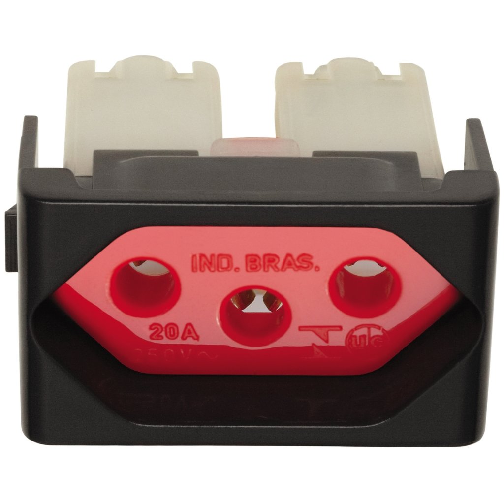 [Imagem MODULO TOMADA 2P+T 20A 250V FUNDO VERMELHO 1M GR PRM04743 SCHNEIDER]