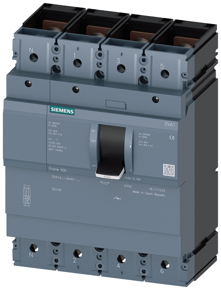 CHAVE SECCIONADORA IEC FRAME 630 500 A DE 4 POLOS CONEXÃO ROSCADA PLANA 3VA14501AA420AA0 SIEMENS