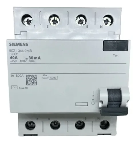 [Imagem DISJUNTOR DE CORRENTE DE FUGA TIPO CA 40A 3+N POL 30MA 400V 4TE PARA BRASIL 5SZ13440MB SIEMENS]