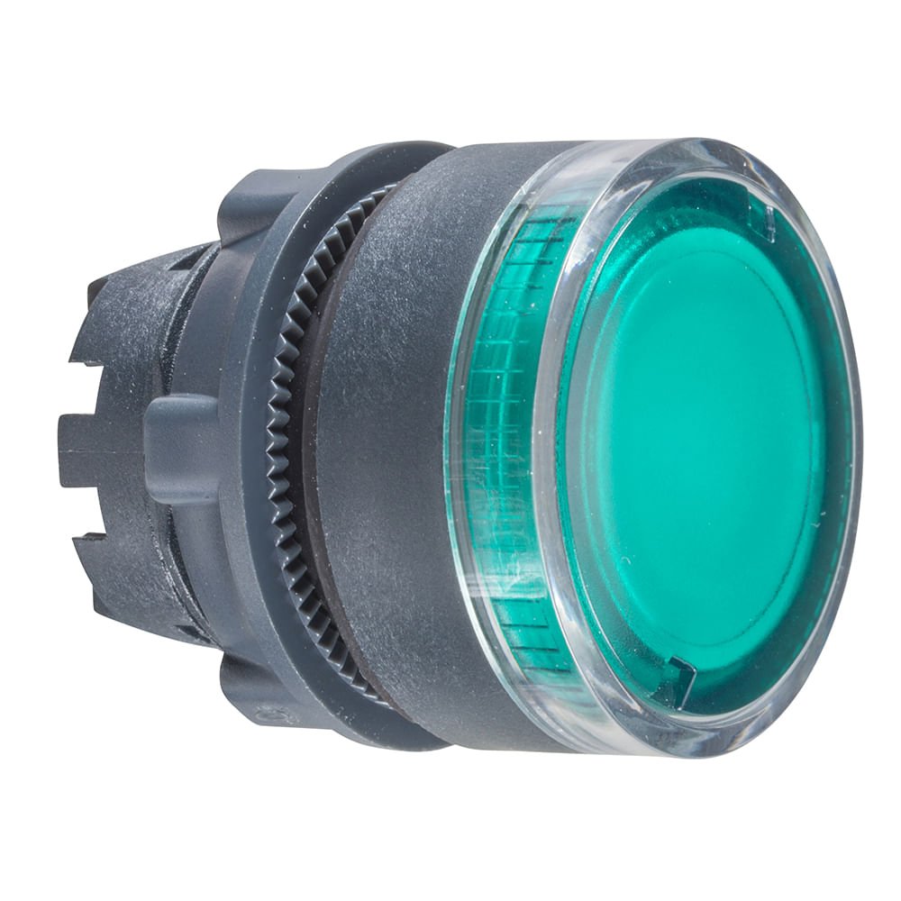 [Imagem CABEÇOTE PARA BOTÃO LUMINOSO MODULAR 22MM PLÁSTICO PARA LED INTEGRAL VERDE ZB5AW333 SCHNEIDER]