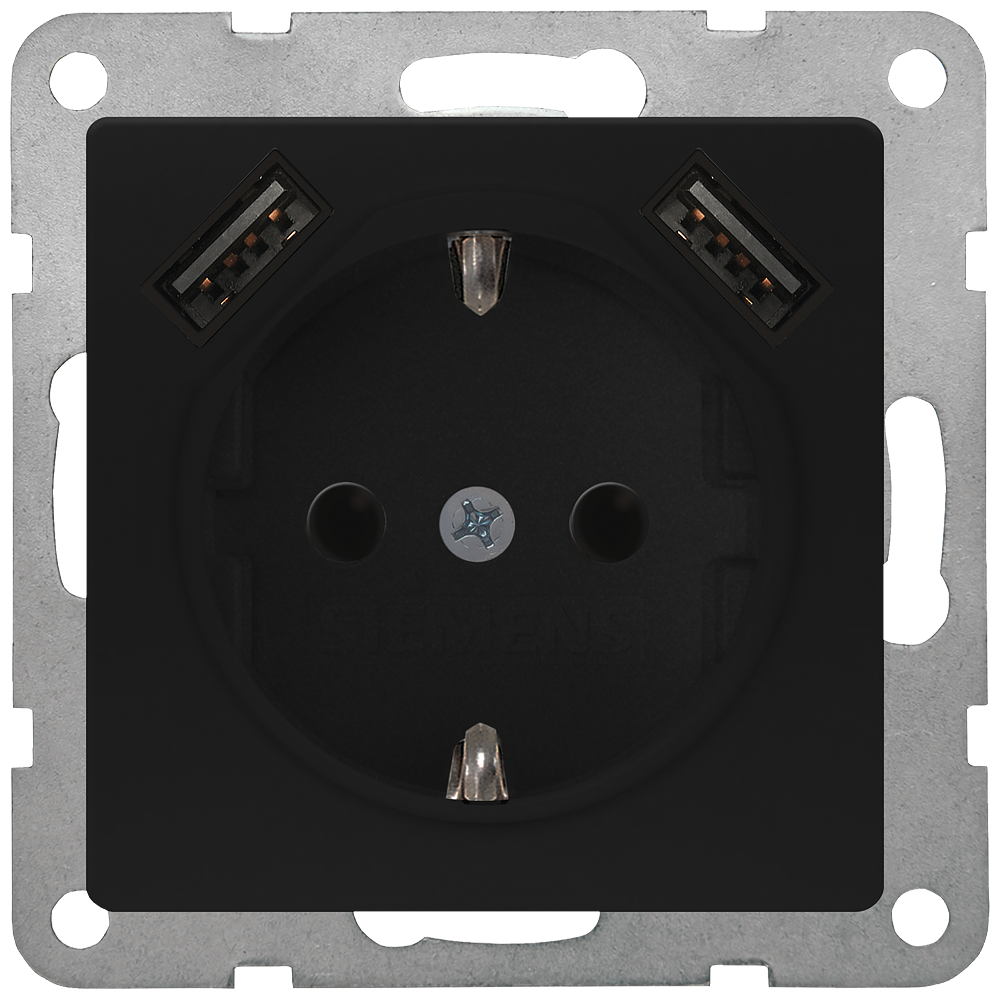 TOMADA SCHUKO COM CARREGADOR USB DUPLO PRETO SUAVE 5UB19700SB01 SIEMENS