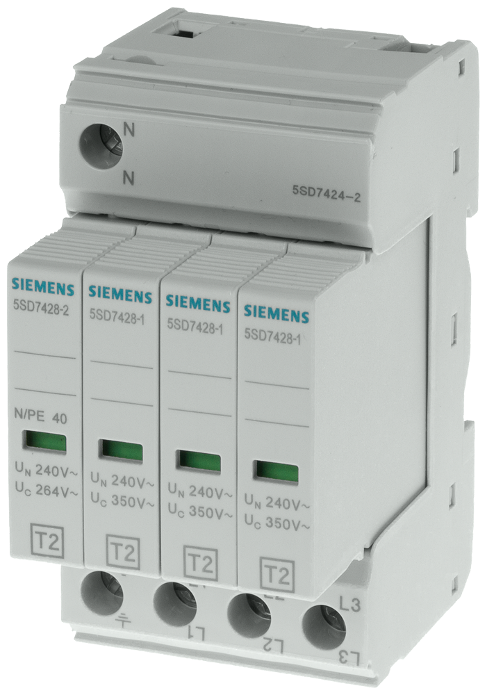PROTETOR CONTRA SURTOS T2 UN 240/400V UC 350/264V CA MÓDULOS DE PROTEÇÃO 5SD74242 SIEMENS