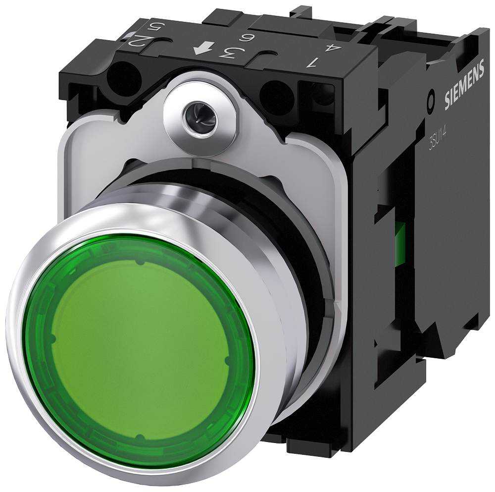 [Imagem do produto BOTÃO METÁLICO ILUMINADO 230V PARA 1NA VERDE 3SU11560AB401BA0 SIEMENS]