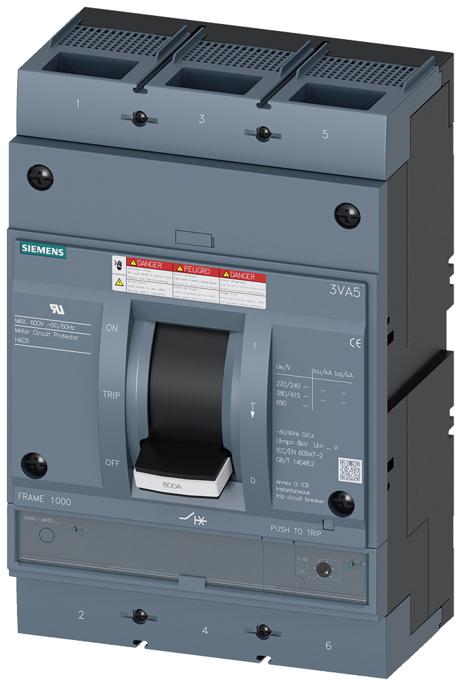 DISJUNTOR UL FRAME 800 800 A DE 3 POLOS TM AM CONEXÃO ROSCADA PLANA 3VA55801MH320AA0 SIEMENS