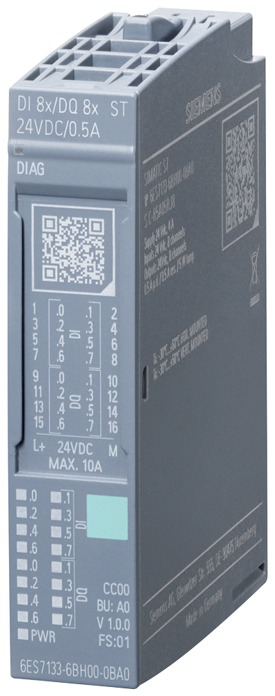 [Imagem do produto SIMATIC ET 200SP DI 8X/DQ 8X24VDC/0,5A ST PU 1 6ES71336BH000BA0 SIEMENS]