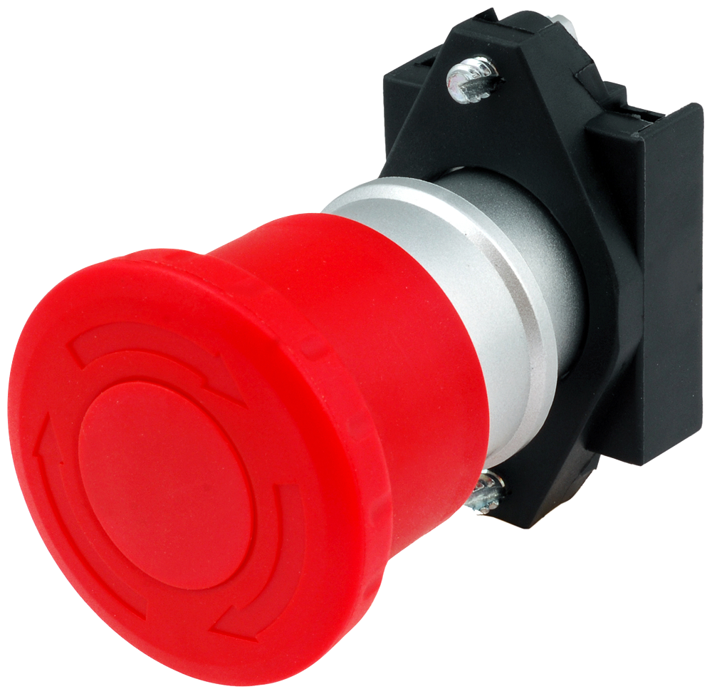 [Imagem FRONTAL BOTÃO EMERGENCIA 40MM PLASTICO GIRAR DESTRAVAR 3SB60301HB200YA0 SIEMENS]