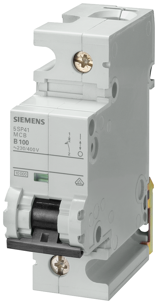 [Imagem DISJUNTOR AUTOMÁTICO 230/400V 10KA, DE 1 POLO, D, 100A, P=70MM 5SP41918 SIEMENS]