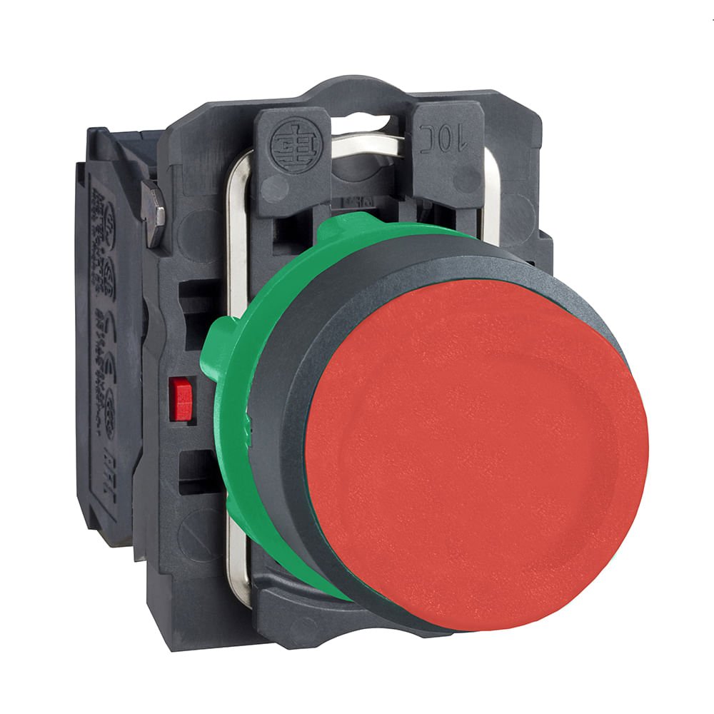 [Imagem BOTÃO Ø22MM PLÁSTICO, RETORNO POR MOLA, VERMELHO, SALIENTE, NF XB5AL42 SCHNEIDER]