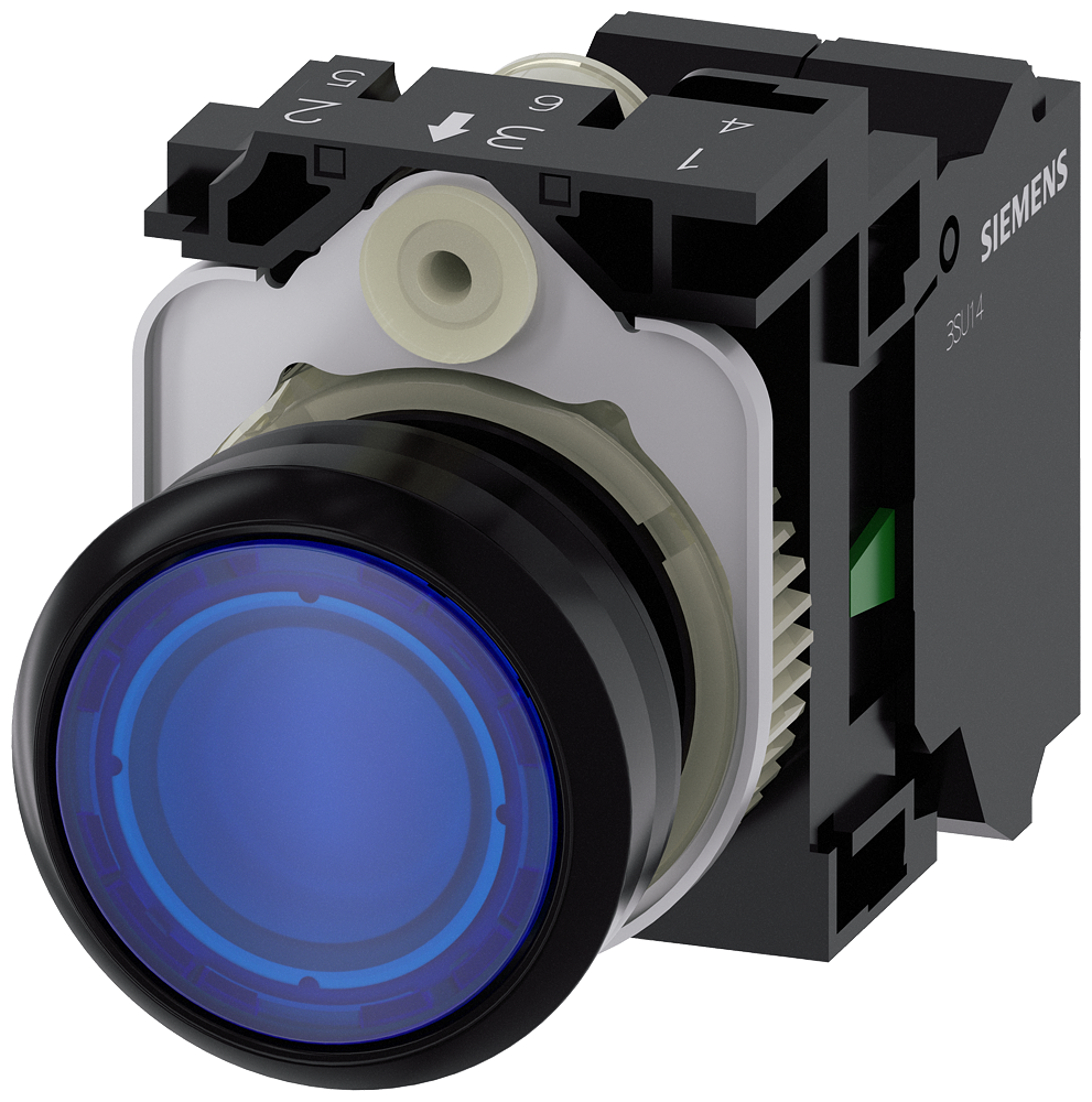 BOTÃO ILUMINADO 22 MM REDONDO PLÁSTICO AZUL BOTÃO DE PRESSÃO PLANO TEC 3SU11020AB503BA0-ZX90 SIEMENS