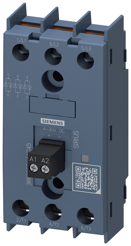 RELÉ DE ESTADO SÓLIDO DE 3 POLOS 55 A / 40 °C 48-600 V / 4-30 V CC TERMINAL 3RF32551AC45 SIEMENS