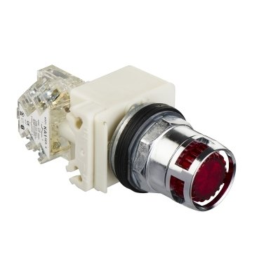 [Imagem BOTÃO LUMINOSO METÁLICO Ø30MM GUARDA ALTA RETORNO POR MOLA LED VERMELHO NA+NF 120VCA 9001K3L38LRRH13 SCHNEIDER]
