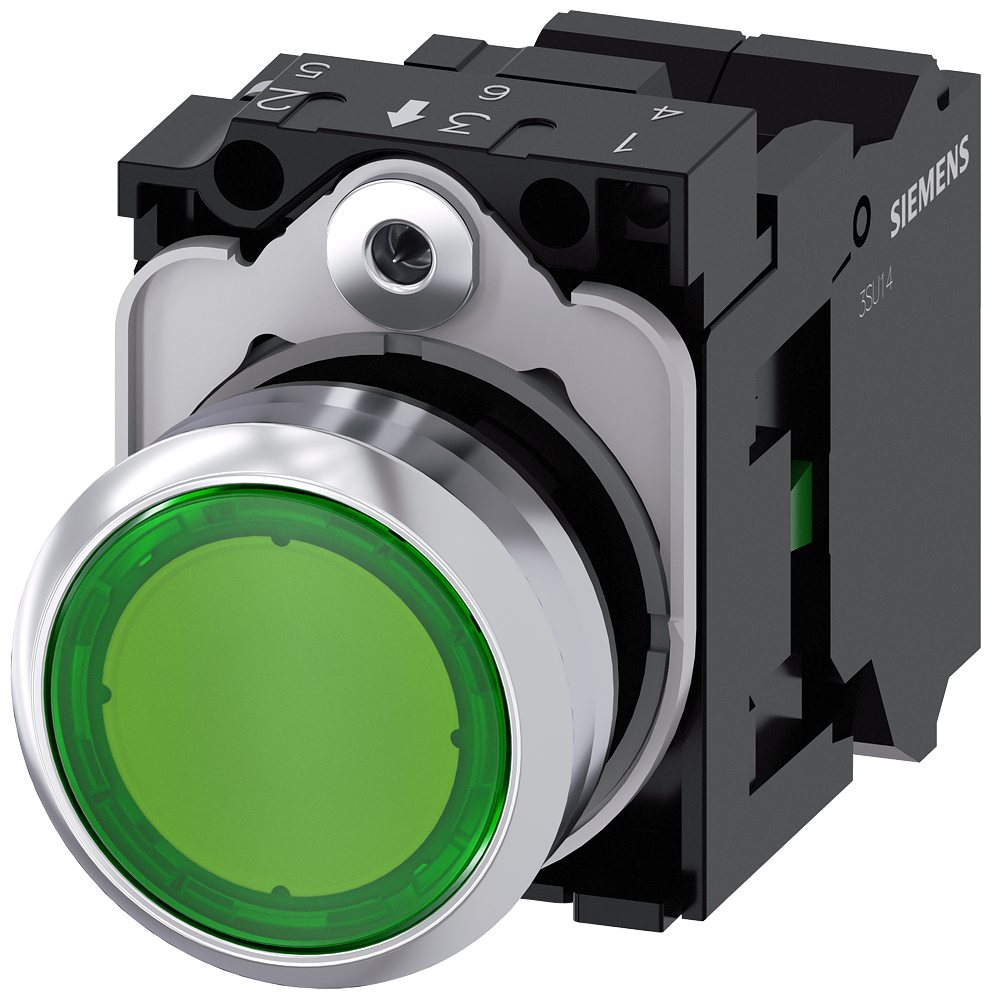 BOTÃO ILUMINADO 22 MM REDONDO METAL DE ALTO BRILHO VERDE BOTÃO DE PRESS 3SU11560AB403BA0-ZY19 SIEMENS