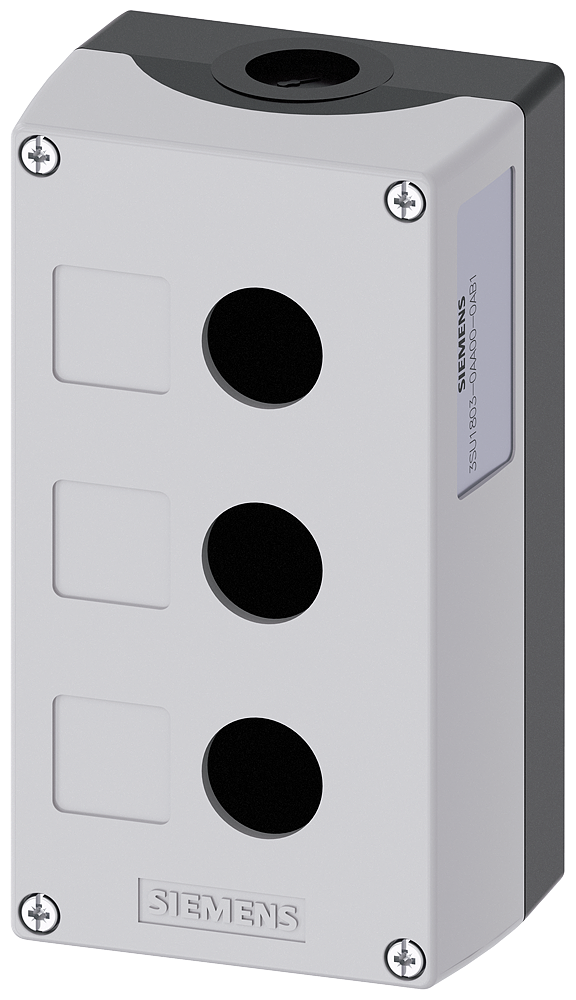 [Imagem GABINETE PLÁSTICO 3 PONTOS DE CONTROLE 22MM REDONDA PLÁSTICO CINZA 3SU18030AA000AB1 SIEMENS]