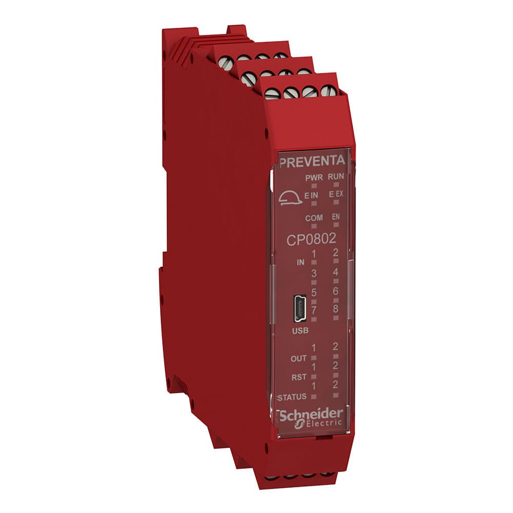 [Imagem CONTROLADOR DE SEGURANÇA PARA MONITORAMENTO DE MÓDULOS EXPANSÃO 8 ENTRADAS 20 LEDS DE SINALIZAÇÃO PL E / SIL 3 24 VCC XPSMCMCP0802 SCHNEIDER]