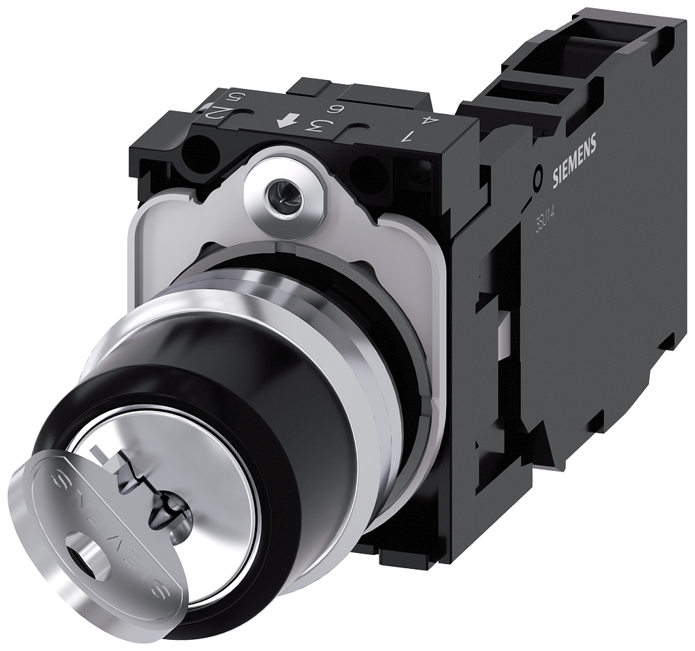 [Imagem do produto INTERRUPTOR DE CHAVE RONIS, 22MM, REDONDO, METAL, ALTO BRILHO, RETIRADA DA CH 3SU11504BF111FA0 SIEMENS]