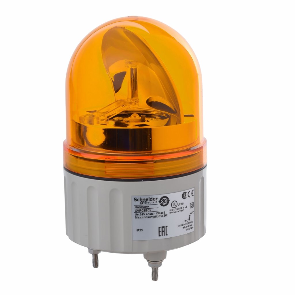 [Imagem FAROL ROTATIVO COM LAMPADA LED LARANJA 24VCA CC D84 XVR08B05 SCHNEIDER]