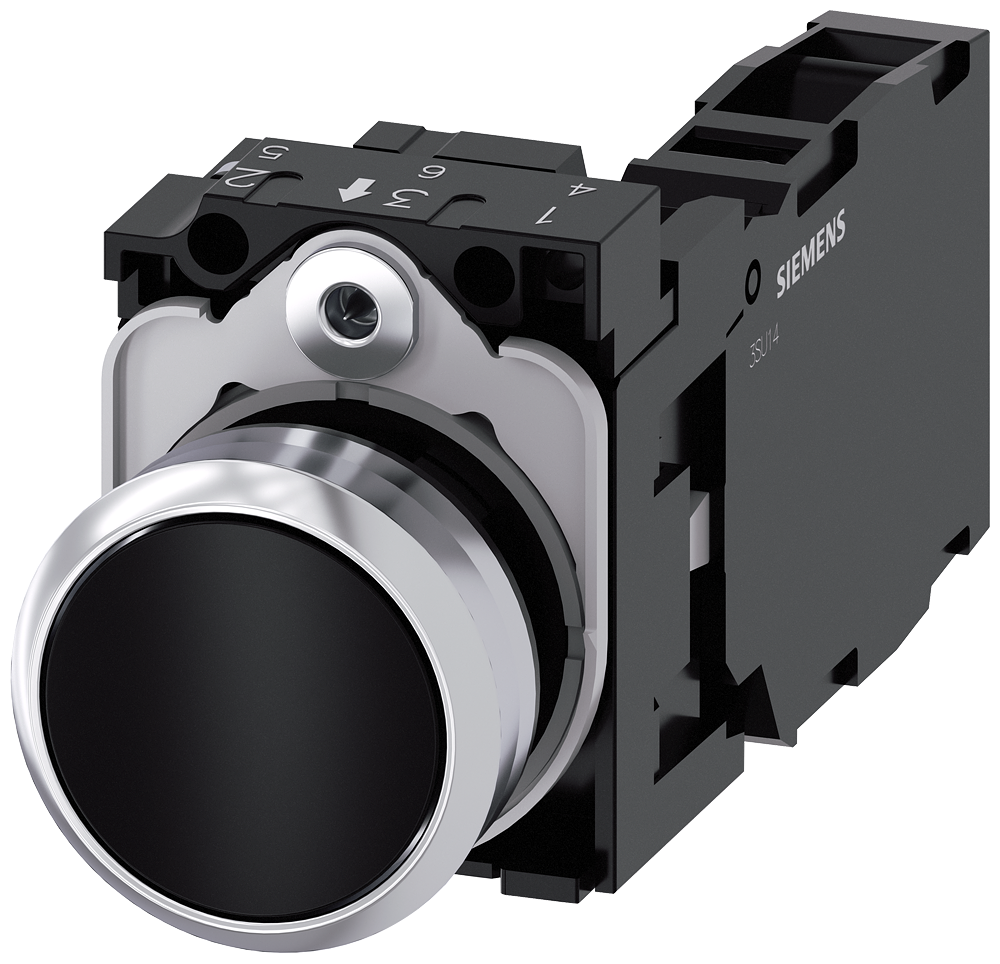 BOTÃO 22 MM REDONDO METAL DE ALTO BRILHO PRETO BOTÃO DE PRESSÃO PLANO, 3SU11500AB101FA0-ZY12 SIEMENS