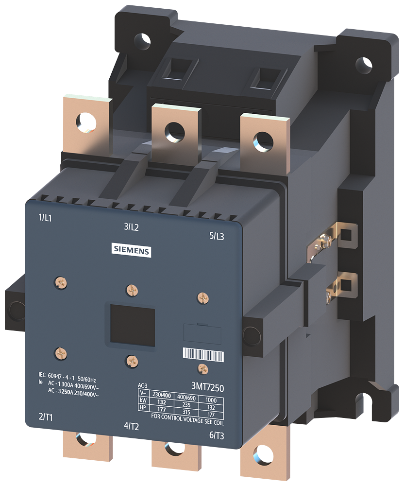 CONTATOR DE POTÊNCIA 3P AC3:250A 230 VCA 50/60 HZ CIRCUITO PRINCIPAL: PARAFUS 3MT72507AA000AL2 SIEMENS