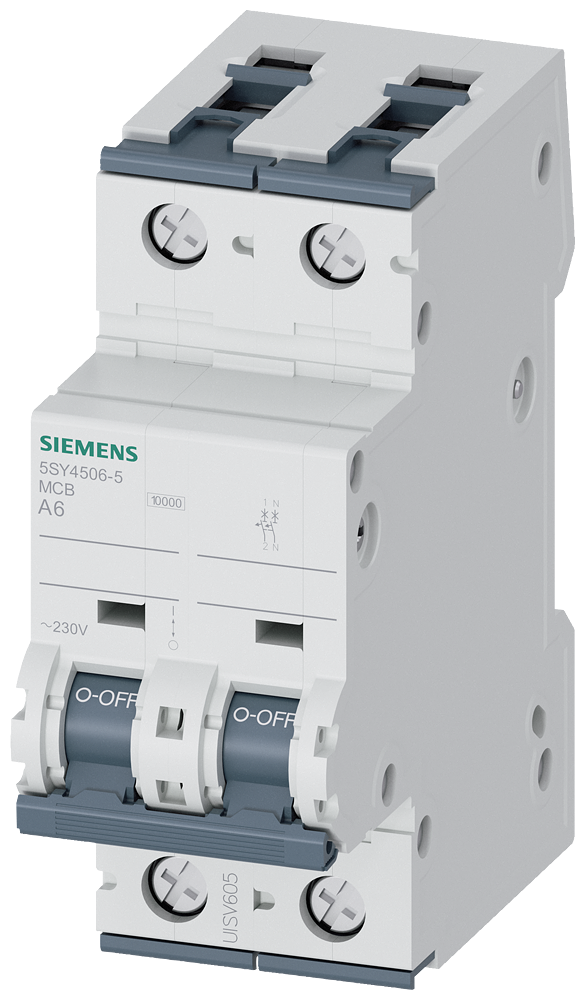 DISJUNTOR AUTOMÁTICO 230V 10KA DE 1+N POLOS A 6A P=70MM 5SY45065 SIEMENS